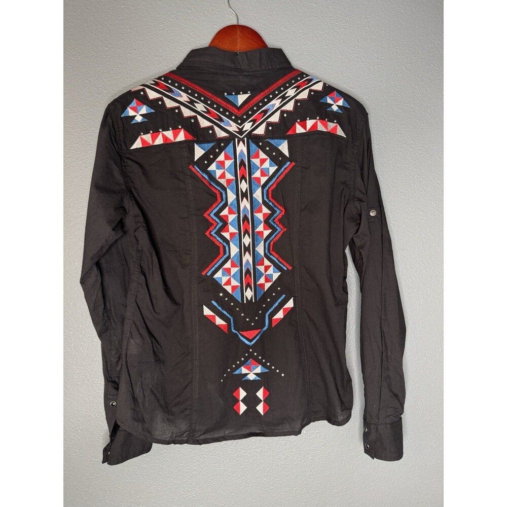 Panhandle Womens M Black Western Snap Shirt Cotton Embroidered Studded NWT